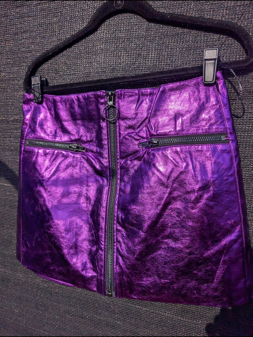 Metallic Purple Or Orange Zip-Front Mini Skirt - Picture 3 of 10
